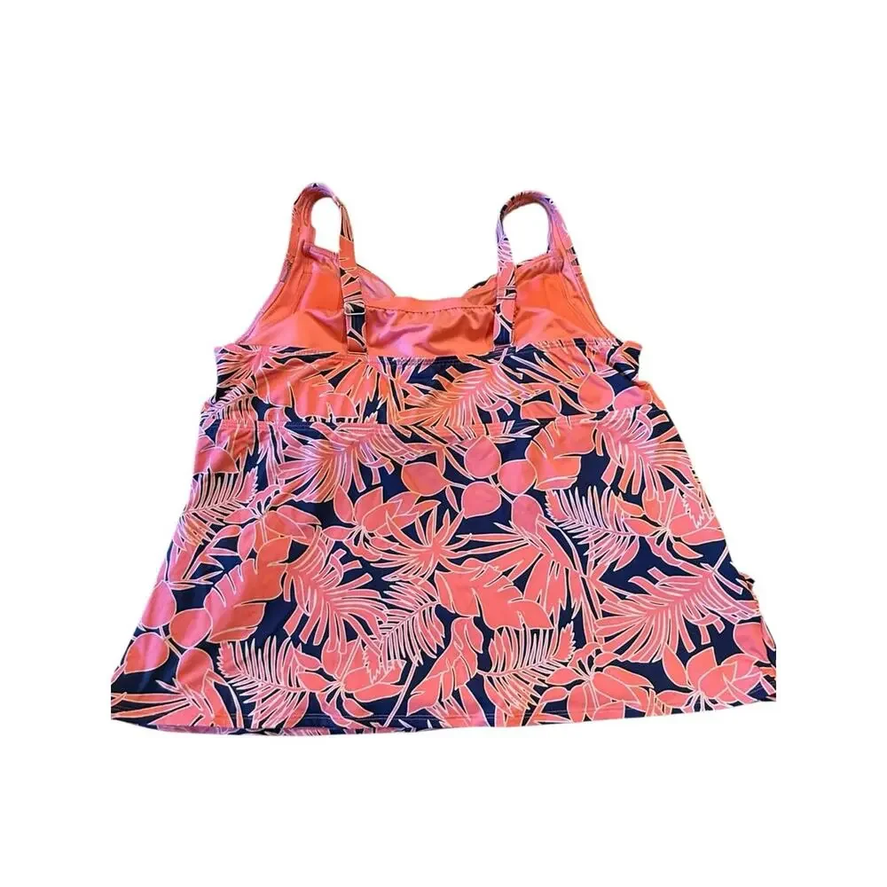 Lands End Women’s 22W Coral and Navy Tropical Print Swimsuit Top Only